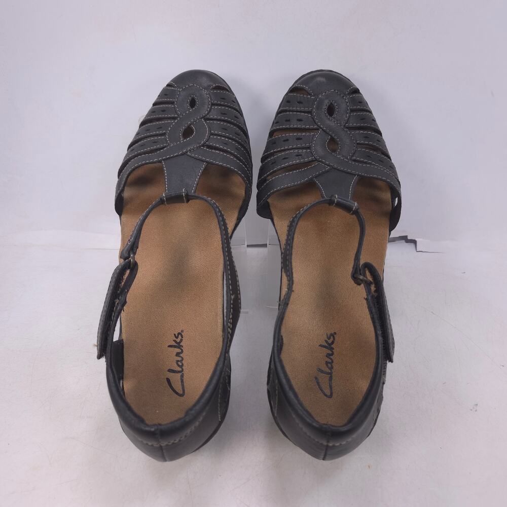 Clarks Leather Strap Heeled Casual Sandal Womens Size 8 13288 Black - Picture 4 of 10